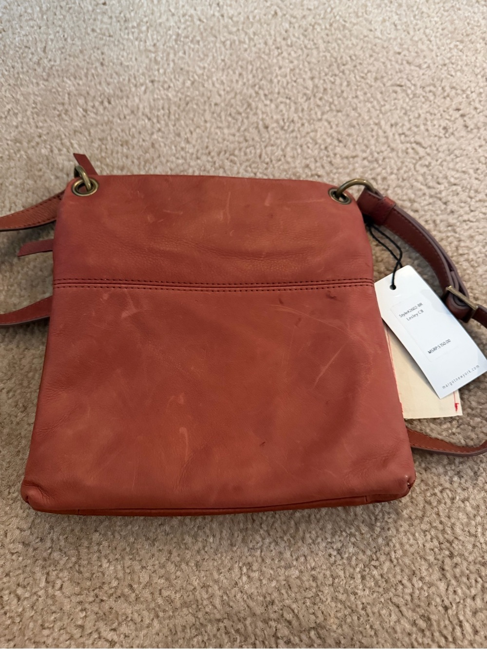 Rust Orange Leather Crossbody Bag with Adjustable Strap